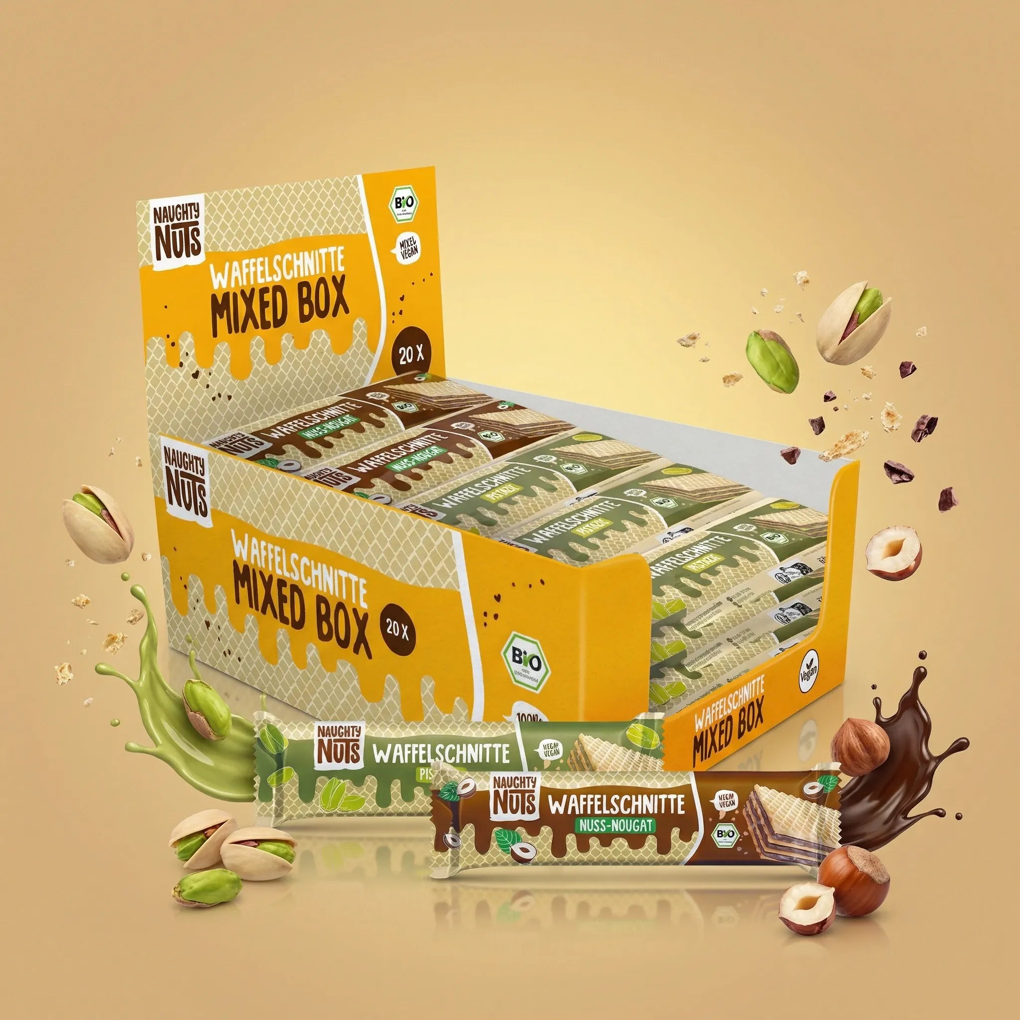 Naughty Nuts Waffelschnitte Bio Waffelschnitte Mixed Box (Nuss-Nougat & Pistazie)