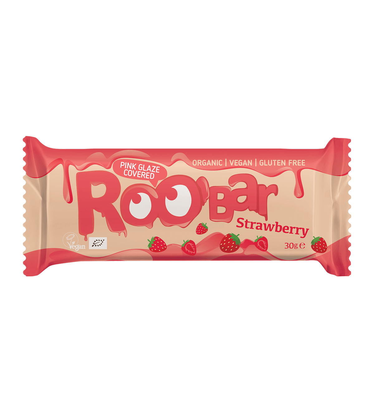 Roobar Schoko-Riegel Bio Riegel mit rosa Schokolade und Erdbeeren