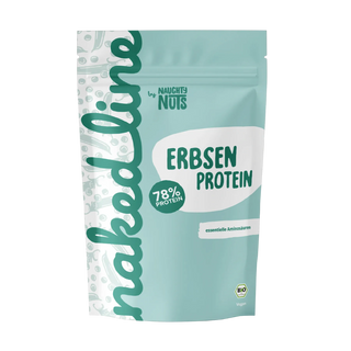 Verpackung von Erbsen Protein mit 78 Prozent Proteingehalt und Bio Siegel