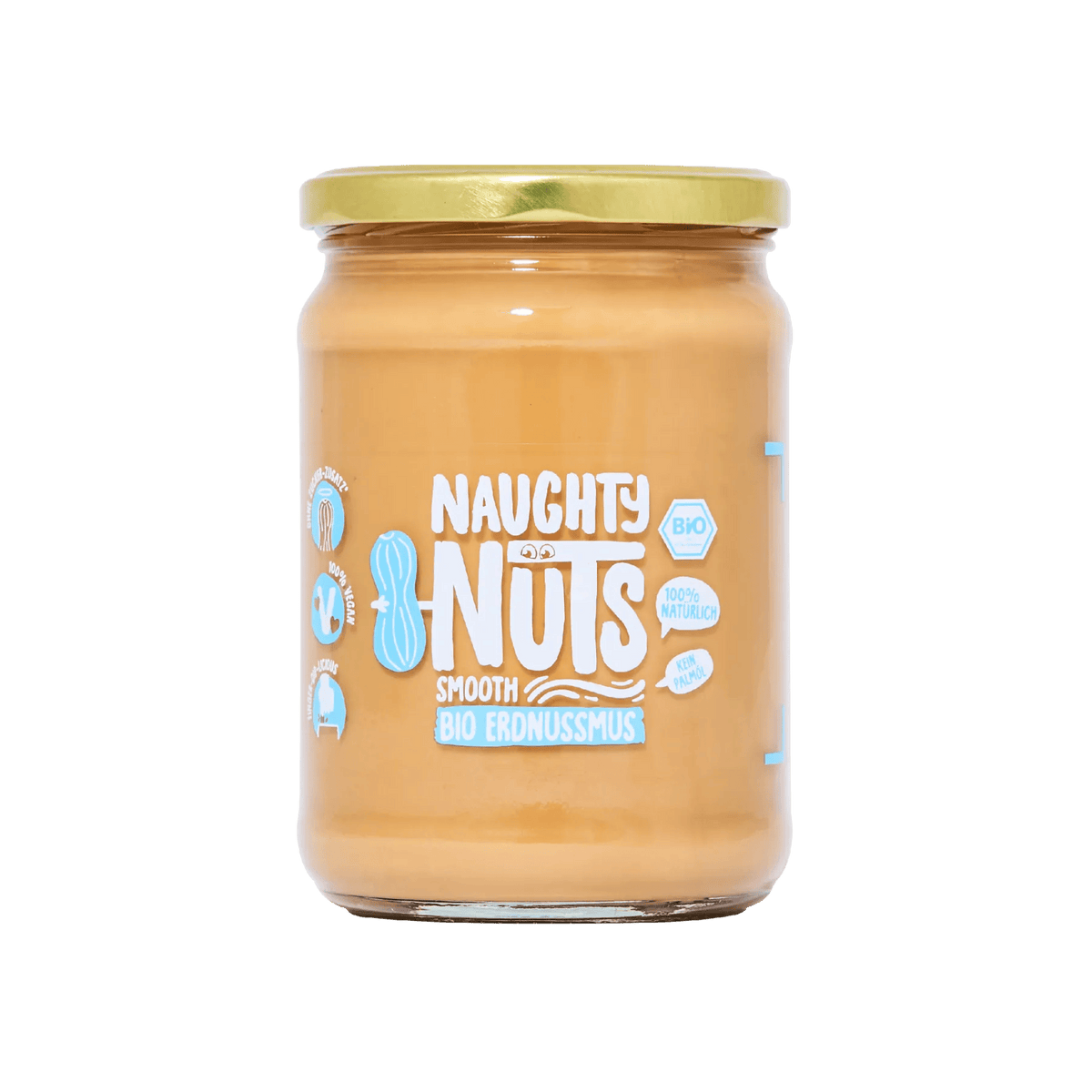Bio Erdnussmus Smooth im 500g Glas mit goldfarbenem Deckel